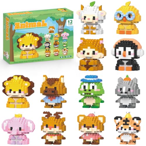 12 Pack Animals Building Block Sets,Micro Mini Animals Party Favors for Kids, Birthday Gift for Boy Girl(1,691 Pieces) - style: 12 Pack Animals