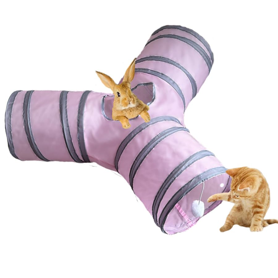 3-Way Collapsible Cat Tunnel Tube Toy Pink - color: Pink