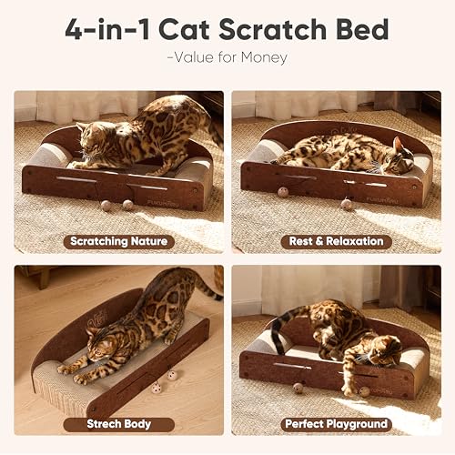FUKUMARU Large Cat Scratcher Bed, 26 Inch Cat Scratching Bed Sofa Indoor - color: Caramel