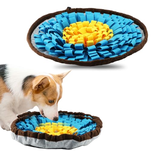 Snuffle Mat for Dogs & Cats, Adjustable Puzzle Toy Slow Feeder - color: Blue+Yellow