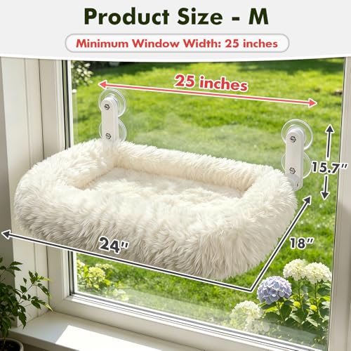 Zoratoo Foldable Cat Window Perch, Widened Cushion Cat Bed for Large Cats - color: White, size: 24''x18''