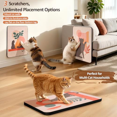 Ownpets Wall Mounted Cat Scratcher with Adhesive Strips, Cute Design, Red - color: Red-3pack