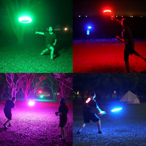 TOSY Flying Disc - 16 Million Colors RGB LEDs, Extremely Bright, Smart Modes, Camping Essentials for Teens/Kids/Adults/Men/Boys/Girls, Auto Light Up, Rechargeable, Waterproof, 175g