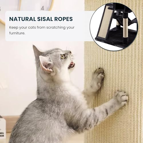 SHA CERLIN 65in Larger Cat Tree Tower Condo for Indoor Kitties/Multi-Level Furniture Activity Center with Wide Base/Cozy Plush Cat Perches/Baskets/Sisal Scratching Posts and Hammock/Dark Grey - color: Dark Grey