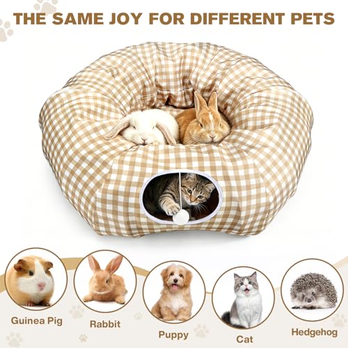 3-in-1 Bunny Tunnel Bed,Collapsible Rabbit Tunnel Toy,Portable Playground - color: YellowPlaid