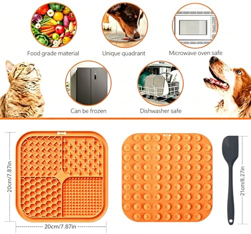 Licking Mat for Dogs & Cats with Suction Cups, 1 Pack Square Dog Slow Feeder Lick Pat for Anxiety Relief & Boredom, Dog Toys to Keep Them Busy Pets Bathing Training Grooming Mat 7.8 * 7.8 inches - color: 1Pack-Orange
