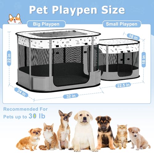 Portable Cat Playpen, Foldable Pet Dog Playpen, Kitten Puppy Play Pen - color: Grey