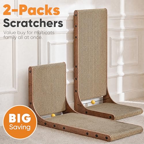 FUKUMARU Cat Scratcher 2 Packs, 25 Inch Cat Scratching Boards, L Shaped Pad - size: 2 Pack 25 in Walnut Color