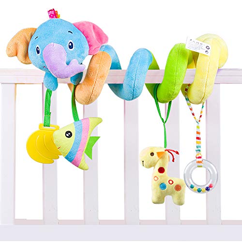 Caterbee Baby Car Seat Toys, Soft Hanging Plush Toy with Rattle & Teether, Sensory Development Toy for Infants 0 Months up (Elephant) - color: Blue--elephant