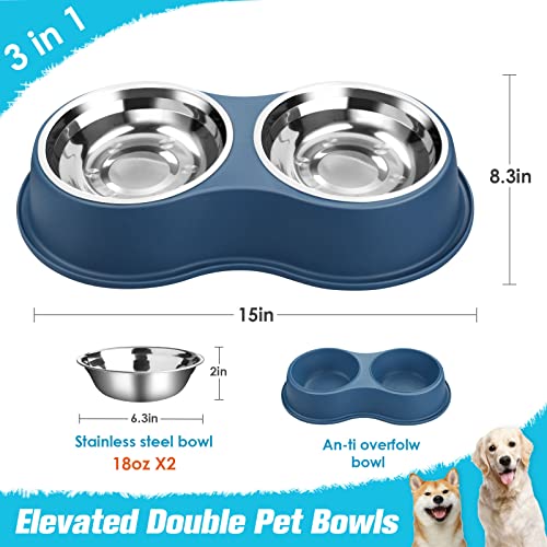 Epetslove Stainless Steel Dog Bowls Double Non-Slip Dog Water and Food Bowl - color: 5.Blue, size: Medium-18oz