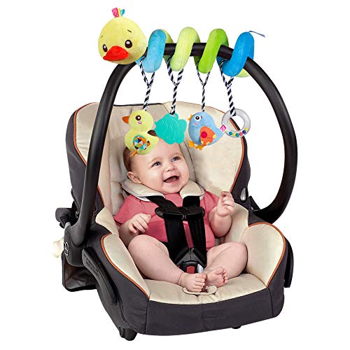 Caterbee Baby car seat Toys, Activity Spiral hangings pram Toys, Plush Crib Toys with Squeaky for boy or Girl, 0 Months up (Duck) - color: Yellow-duck