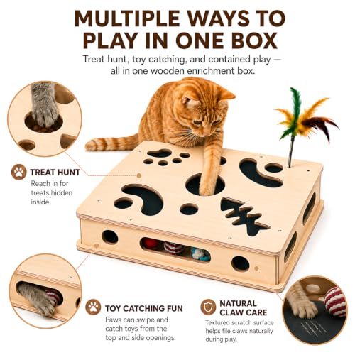 Cat Scratch Puzzle Enrichment Box with Rechargeable Moving Ball