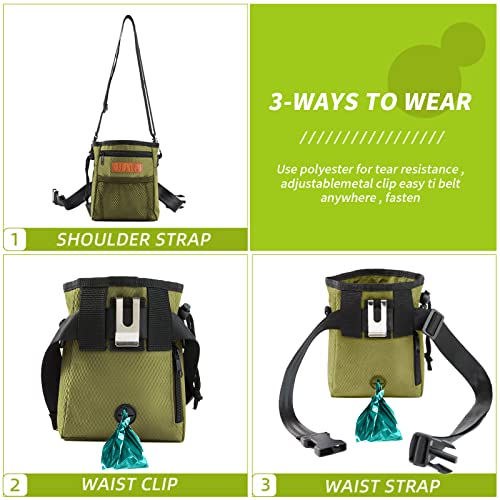 Dog Treat Training Pouch with Built-in Poop Bag Dispenser, Army Green - color: army green