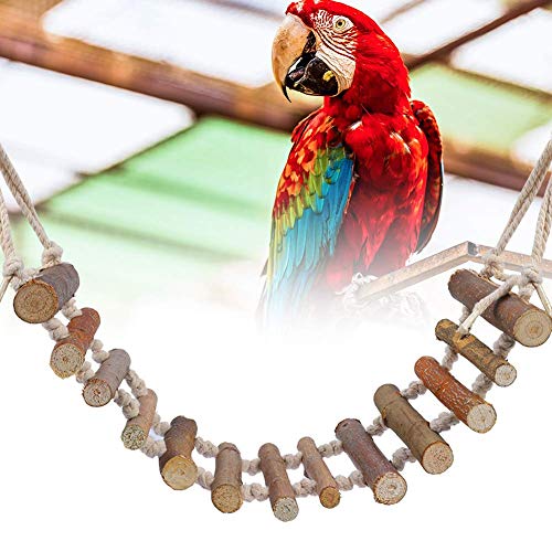 Wooden Bird Hanging Ladder, Parrot Rope Wood Ladder with Rope Swing Bridge for Lovebirds Parakeets Parrots African Grey Cockatiel Pet Training Toys