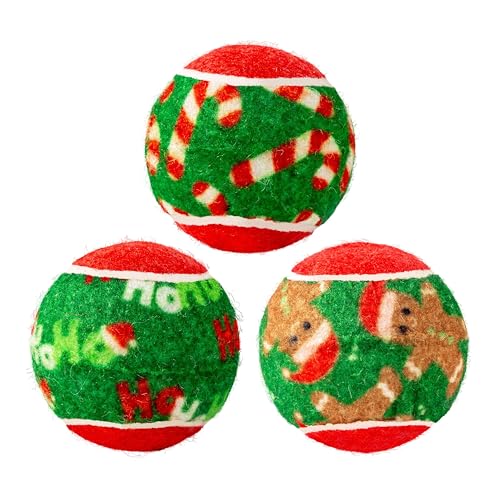 KONG Holiday SqueakAir Tennis Balls Dog Toy – 6-Pack Plush-Felt Squeaky Fetch Balls with Christmas Theme, Non-Abrasive Material Gentle on Teeth (Small) - size: Small