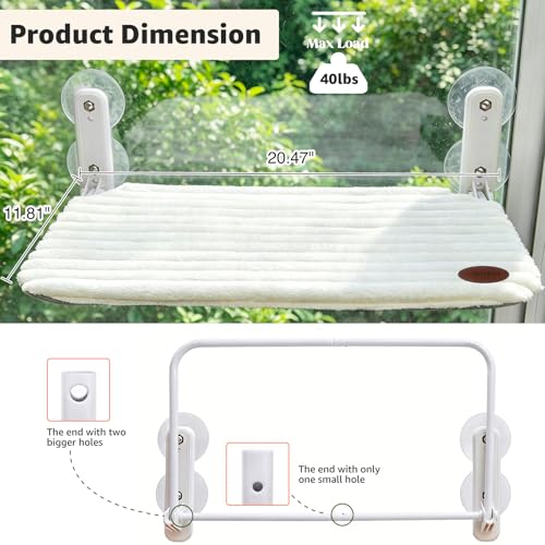 Woochpet Cat Window Perch Bed,Foldable Kitty Windowsill Hammock Shelf Seat,Kitten Window Sill Lounger with Soft Rabbit Fur Cover Cushion Machine Washable,Solid Metal Frame and Strong Suction Cups - color: White-Small
