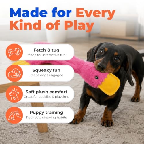 Best Pet Supplies Interactive Squeaky Dog Toy - Crinkle Duck, Pink - color: Crinkle Duck (Light Pink), size: Large