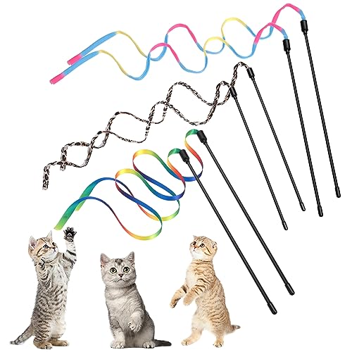 Amaxiu Cat Wand Toy Set, Interactive Wand Rod with Rainbow Ribbon String - color: 6 Packs