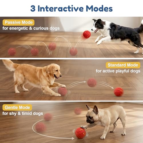 Interactive Dog Toys, Smart Interactive Dog Ball with 3 Modes, Auto-Moving&Bouncing, High-Resilience&Chew Resistant E-TPU Dog Ball, IPX6 Waterproof, Indoor&Outdoor Use, Rolling Ball Dogs