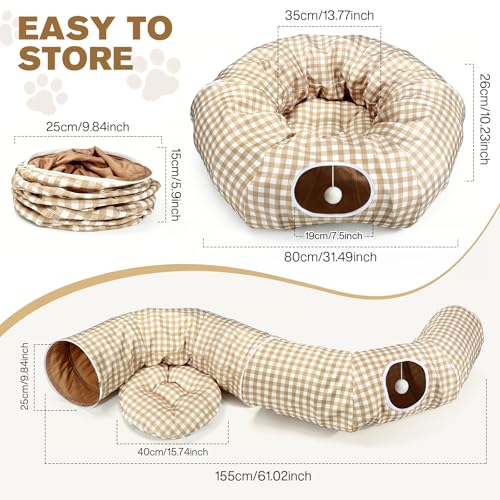 3-in-1 Bunny Tunnel Bed,Collapsible Rabbit Tunnel Toy,Portable Playground - color: YellowPlaid