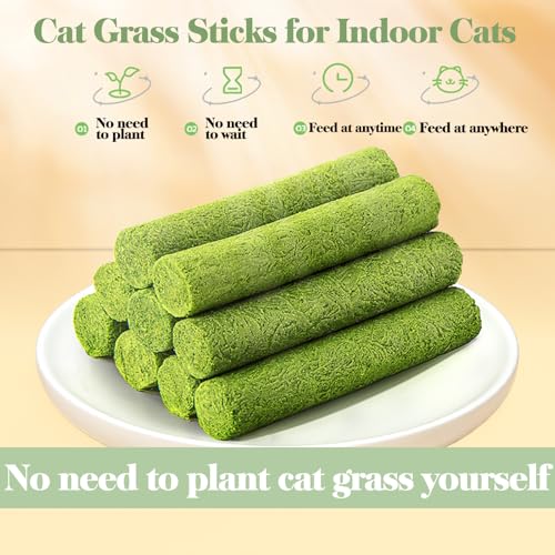 30g Cat Grass Sticks, Freeze Dried Cats Grass Teething Stick, Edible Cat Chew Toy for Teeth Cleaning Dental Health and Hairball Removal