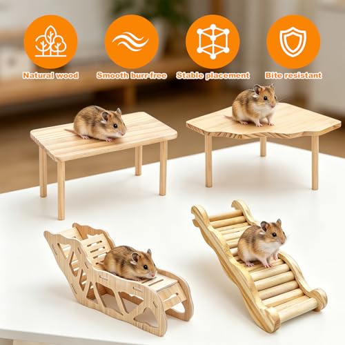 4 Pcs Hamster Cage Accessories, Natural Wood Platform Climbing Toy - color: L