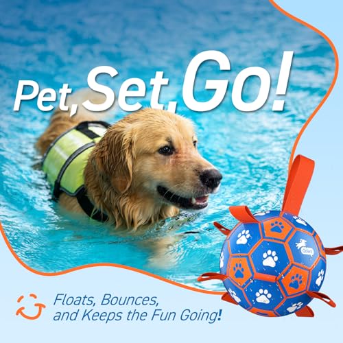 QDAN Dog Ropes Toys, Soccer Ball with Straps, Tug Toy, Dog Birthday Gift - color: Blue Orange, size: Large Size 3 (8 Inch)