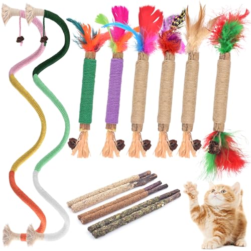 TINDTOP Cat Chew Toys, Silvervine Chew Sticks with 2 Pack Chew Ropes - color: 14 Pack