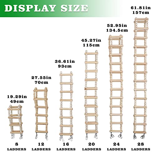 Bird Ladder Bridge, Wooden Pet Hamster Climbing & Swing Toys, Cage Accessories for Birds Rats Parrots Hamster Squirrel Sugar Gliders Parakeets Cockatiels - 24 Steps - 53 x 3.14 Inch - size: 24 Steps - 53 × 3.14 Inch