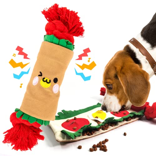 lilfrd Burrito Snuffle Mat Dog Toy, Squeaky Crinkle Rope Puzzle Taco Toy - style: Burrito
