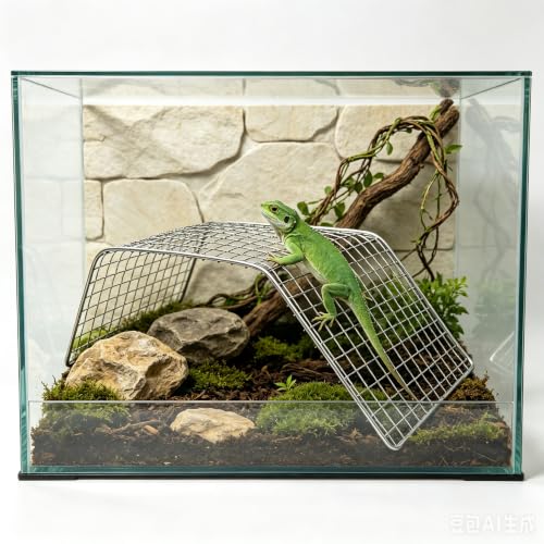 Stainless Steel Reptile Climbing Net – Basking Platform for Bearded Dragon, Leopard Gecko, Blue-Tongued Skink, Turtle – Durable Basking Rock & Ramp for Tank Accessories, Reptile Bed for Sunbathing - size: 30*10CM / 11.8*3.9IN