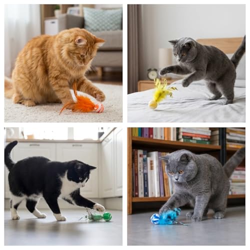 5 Pcs Feather Cat Toy, Cat Toy Balls with Natural Feathers, Interactive Indoor Cats Toys for Playful Kittens, Feather Bouncy Balls for Cats