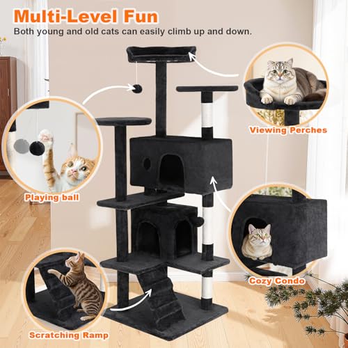 FDW | 54" Cat Tree Tower | Grey | Multi-Level Indoor Activity Center - color: Grey