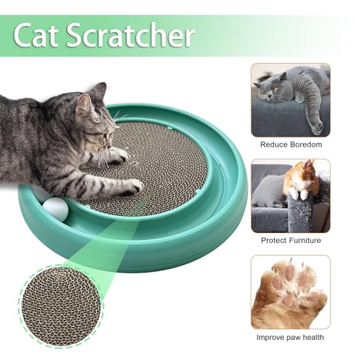Interactive Cat Ball Track Toy for Indoor Cats, Cat Scratching Board & Exercise Set for Bored Indoor Adult and Kitten Mental & Physical Stimulation, with Spare Ball to Prevent Loss (Green) - color: Green