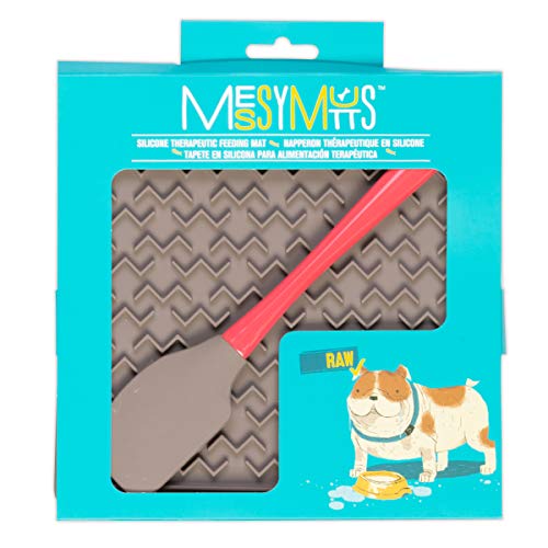 Messy Mutts Therapeutic Lick Mat, 8 Inch, Grey with Spatula