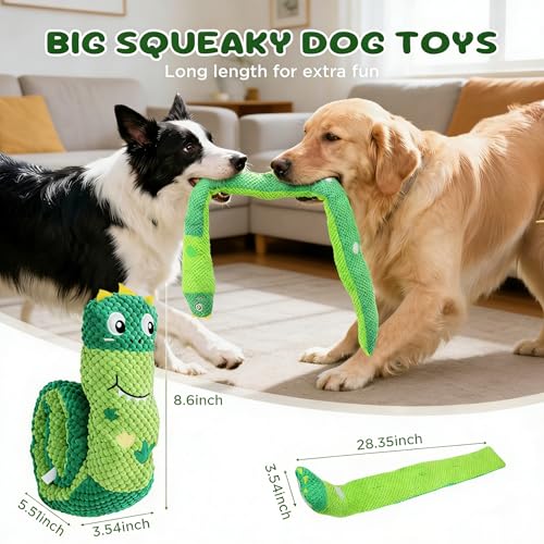 Squeaky Dog Toys Treat Dispensing Dog Puzzle Toys Stress Release Game for Boredom Enrichment Toys Stuffed Snuffle Toy Plush Puppy Chew Toy for Small Medium and Large Dogs（Dinosaur） - color: Dark green