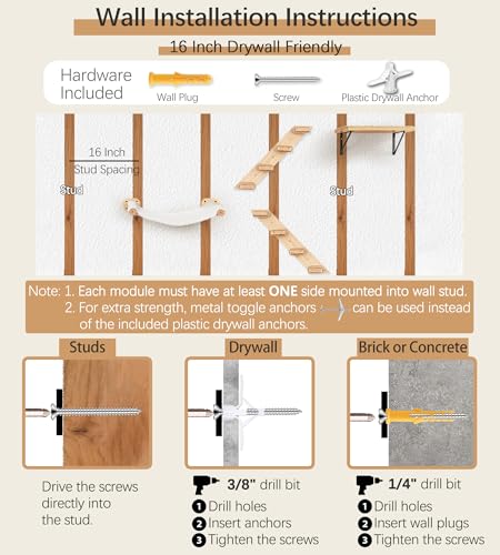 Cat Wall Hammock with Floating Hammock, 2 Four-Step Ladders & 1 Flat Shelf - color: 1 Hammock 1 Shelf 2 Stairs