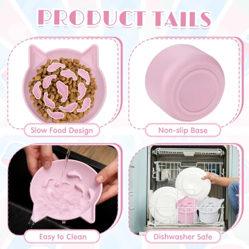 Funnymoom 2 Pack Silicone Cat Slow Feeder, Elevated Slow Feeder Cat Bowl for Dry and Wet Food, Tilted Design with Non Slip Base, Adjustable Angle for Pet(Pink and Blue) - color: Pink and Blue