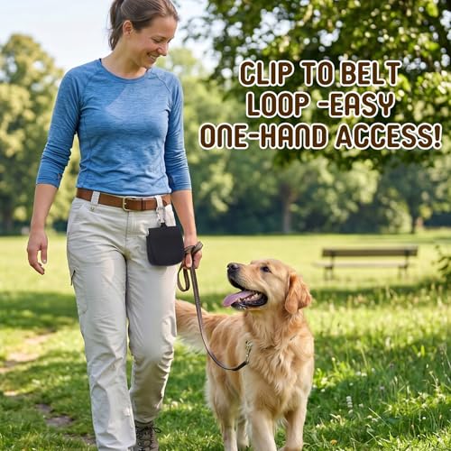 Silicone Dog Treat Pouch, Small Pocket Hand Free Dog Training Pouch Portable Black Pocket Sized Dogs Walking Bag with Carabiner for Pet Puppy Travel Outdoor Use
