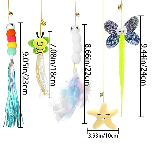 5 PCS Interactive Cat Feather Toys, Hanging Door Cat Toy Retractable Cat Teaser Toys Indoor Feather Kitten Fun Mental Physical Exercise Kitten Toys