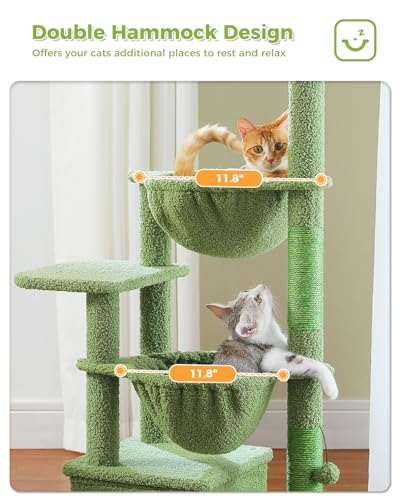 MUTTROS Cactus Cat Tree, 47.6" Cat Tower with 2 Metal Frame Hammock, Cat Scratching Post for Indoor Cats with 2 Removable Pompom Sticks for Kittens, Green - color: Cactus Green, size: 47.6"