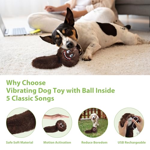 PETGEEK Vibrating Squeaky Dog Ball, USB Rechargeable 350mAh Toy, Brown - color: Brown-350mAh