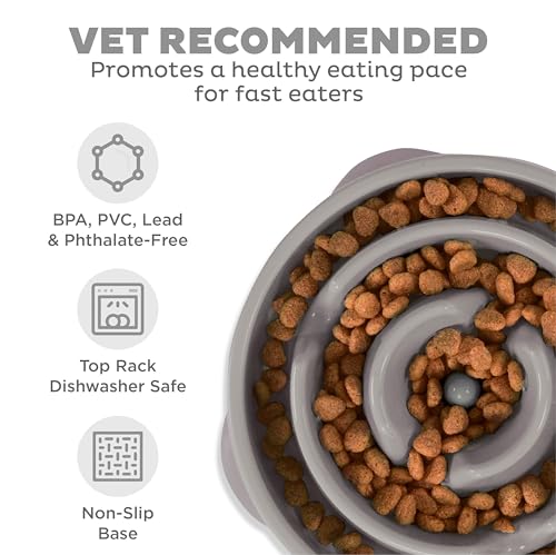 Outward Hound Fun Feeder Slo Bowl Dog Slow Feeder, Drop, Gray, 11.8" - color: Gray, size: Large