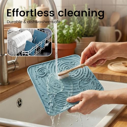 OHMO Large Lick Mat for Dogs&Cats, Space Pattern, 2pcs, Dark&Light Blue - color: Dark Blue&Light Blue, size: 7.9"L x 7.9"W