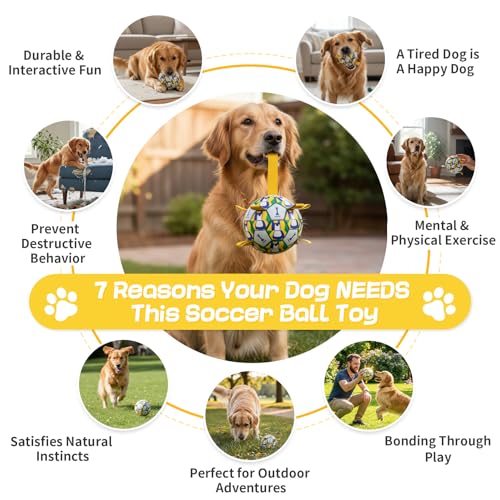 Dog Soccer Ball with Straps, 6 Inch for Small and Medium Dogs, A - color: Yellow