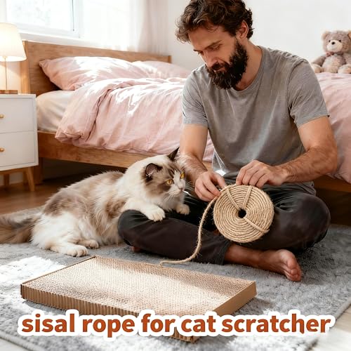 164 Feet Sisal Rope for Cat Tree & Scratching Post Replacement - color: 1/6 inch (4mm) Light Color