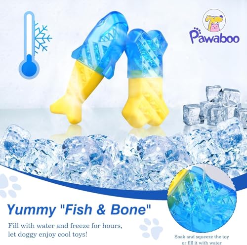 Pawaboo Dog Cooling Chew Toys, 2 Pack Freeze Pet Teething Toys for Cooling - color: Yellow+Blue