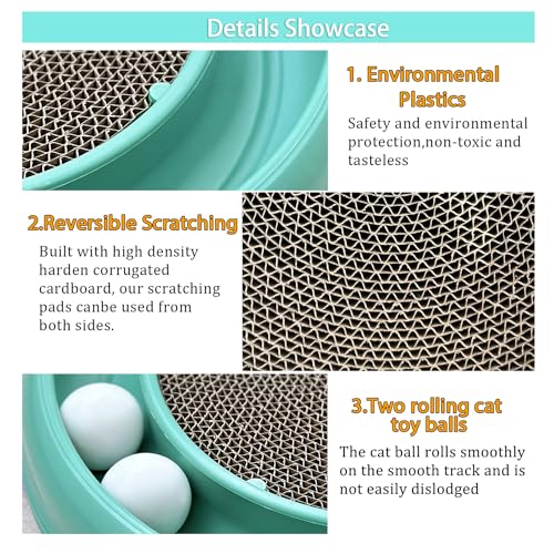 Interactive Cat Ball Track Toy for Indoor Cats, Cat Scratching Board & Exercise Set for Bored Indoor Adult and Kitten Mental & Physical Stimulation, with Spare Ball to Prevent Loss (Green) - color: Green