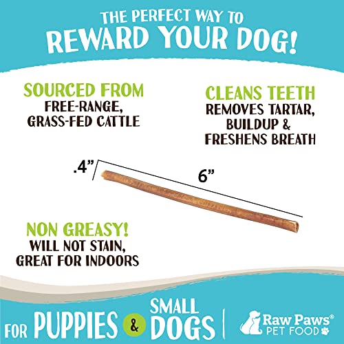 Raw Paws Thin Bully Sticks for Small Dogs, 6-Inch (5-Count) - Low Odor - size: 5 Count (Pack of 1)