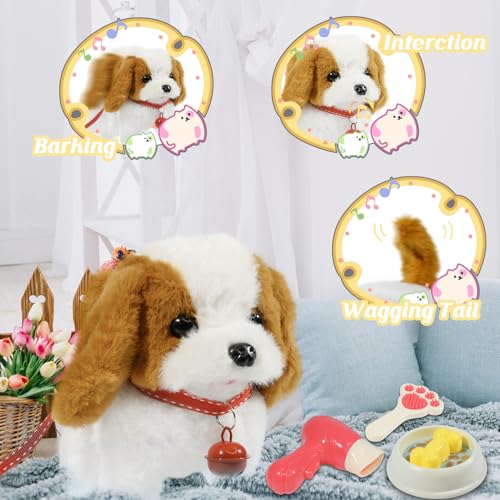 Plush Toys Walking Dog Toys that Can Walk, Bark and Wag Tail,Interactive Electronic Pet Toys Puppy with Leash,Easter Christmas Birthday Gift for Toddlers Kids - color: St. Bernard